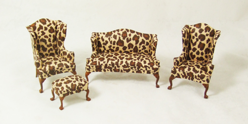 HN - 13 set-C, Leopard spot sofa, Wingback Chairs and Stool set